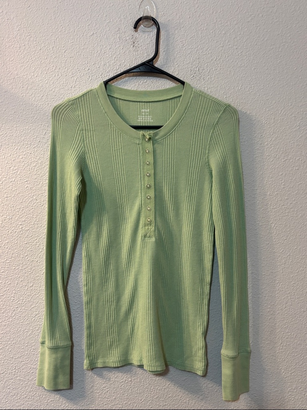 aerie Green Waffle Knit Henley Top